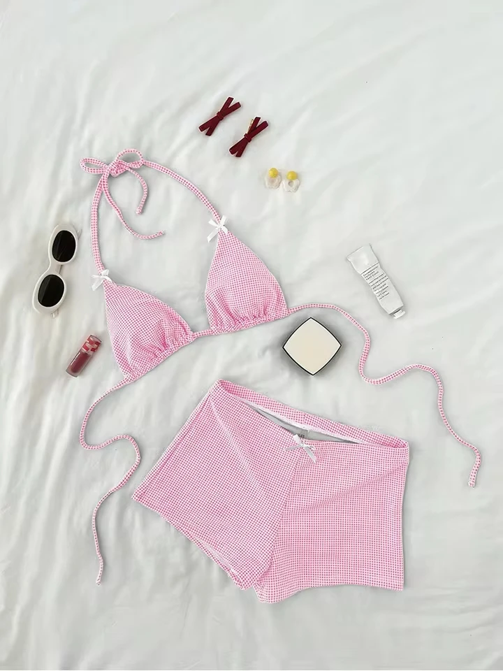 Vzvn Sexy Bow High Waist Laced Up Bikini Set Women Split Swimsuit Beach Bikini 2026 New All Season Backless Bikini 2 Piece Set