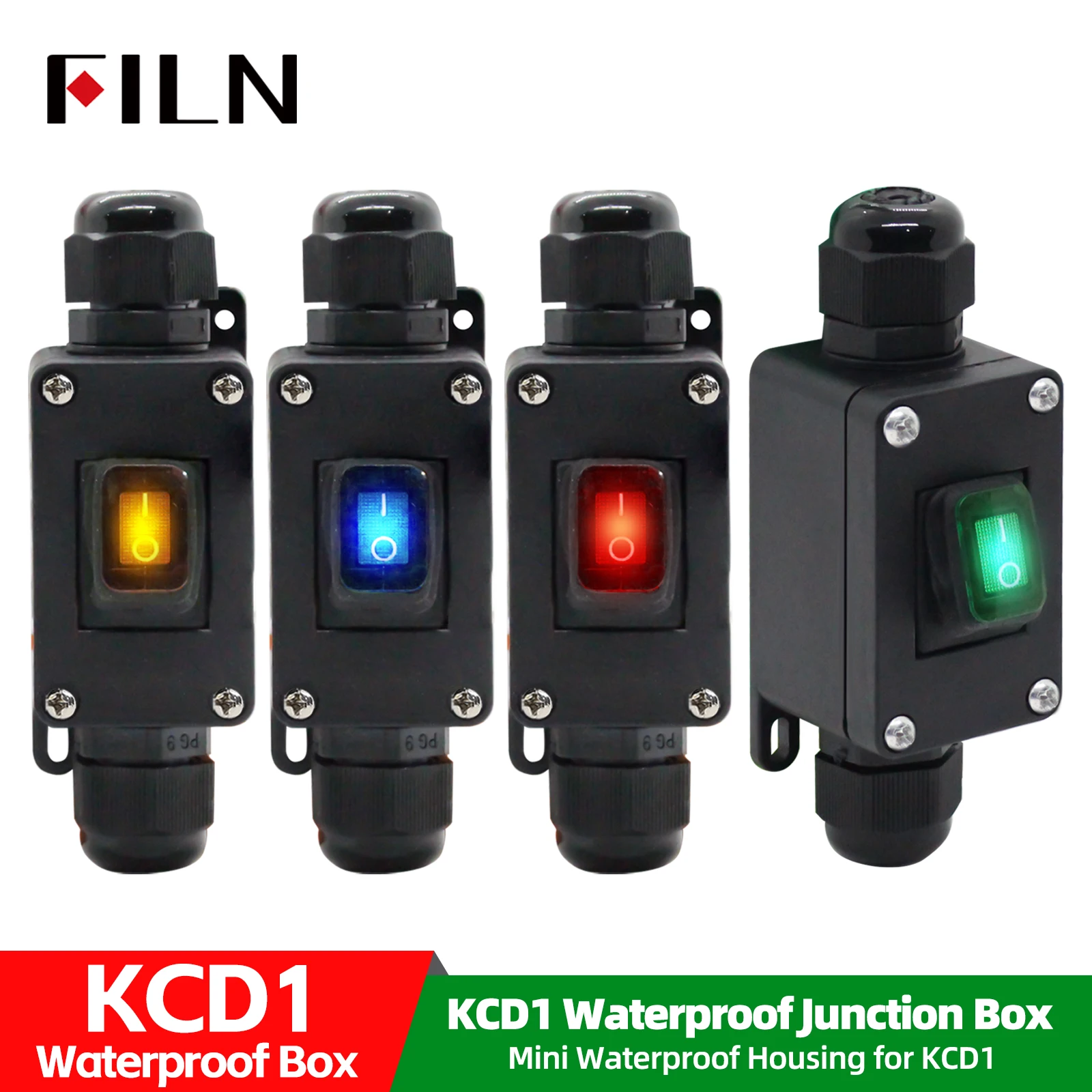 FILN 10A 12V 24V 110V 220V Waterproof Junction Box with Illuminated Rokcer Switch IP66 Outdoor/Marine Electrical Installations