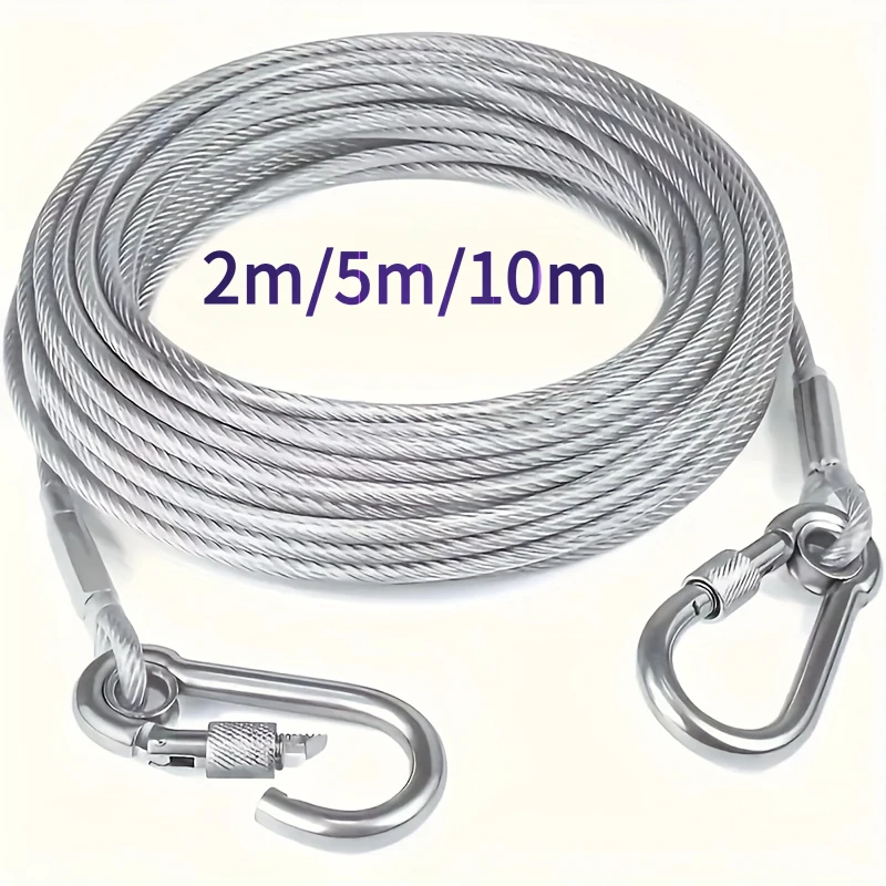 Stainless Steel Clothesline Coated Anti-Fall Wire Rope With Hooks 5m/2m Rustproof Weatherproof Indoor Outdoor Laundry Pet Tie