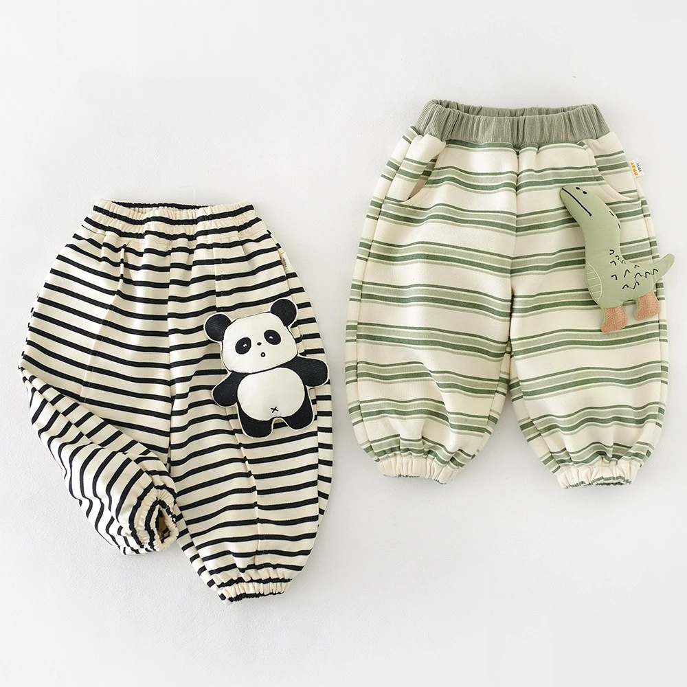 2026 Spring Children Striped Pants Boy Baby Casual Pants Autumn Cartoon Panda Toddlers Girl Kid Cotton Trousers