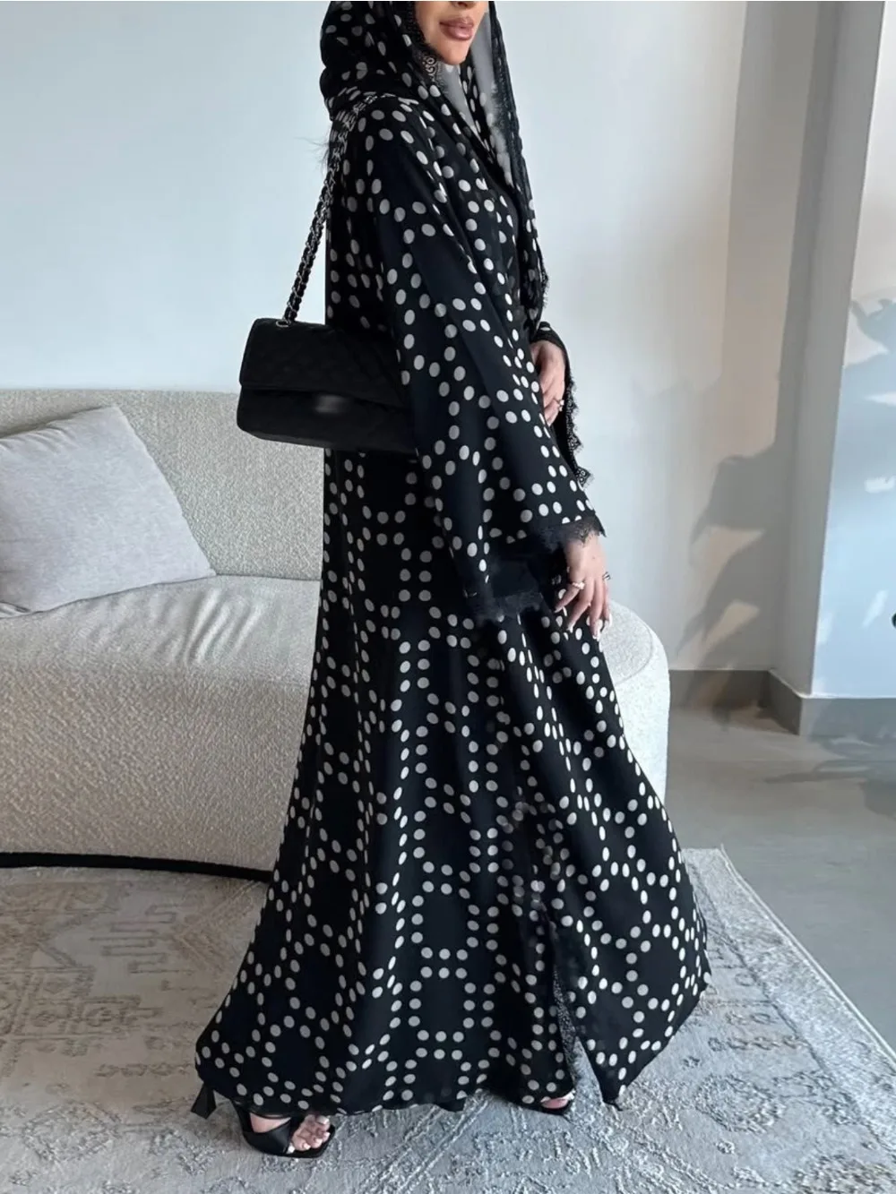 

Ид Дубай женский шарф Абая из 2 предметов элегантный мусульманский открытый кардиган Джалабия Рамадан в горошек Абая вечерние арабский длинный халат Марокко