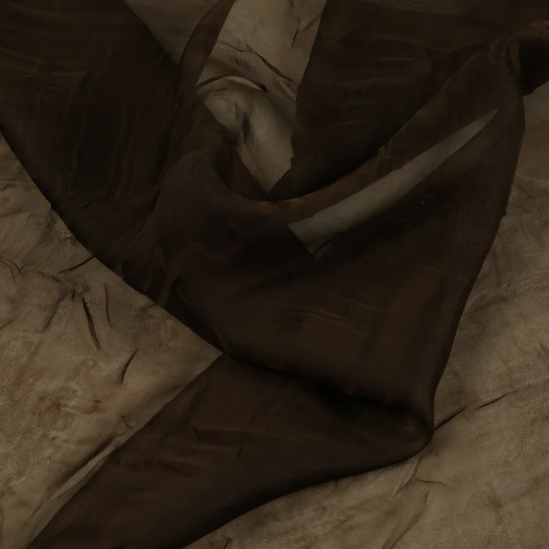 Fabric Island Solid Color Semi-Transparent Black Irregular Texture Pleated Chiffon Organza Fabric for Hanfu Design