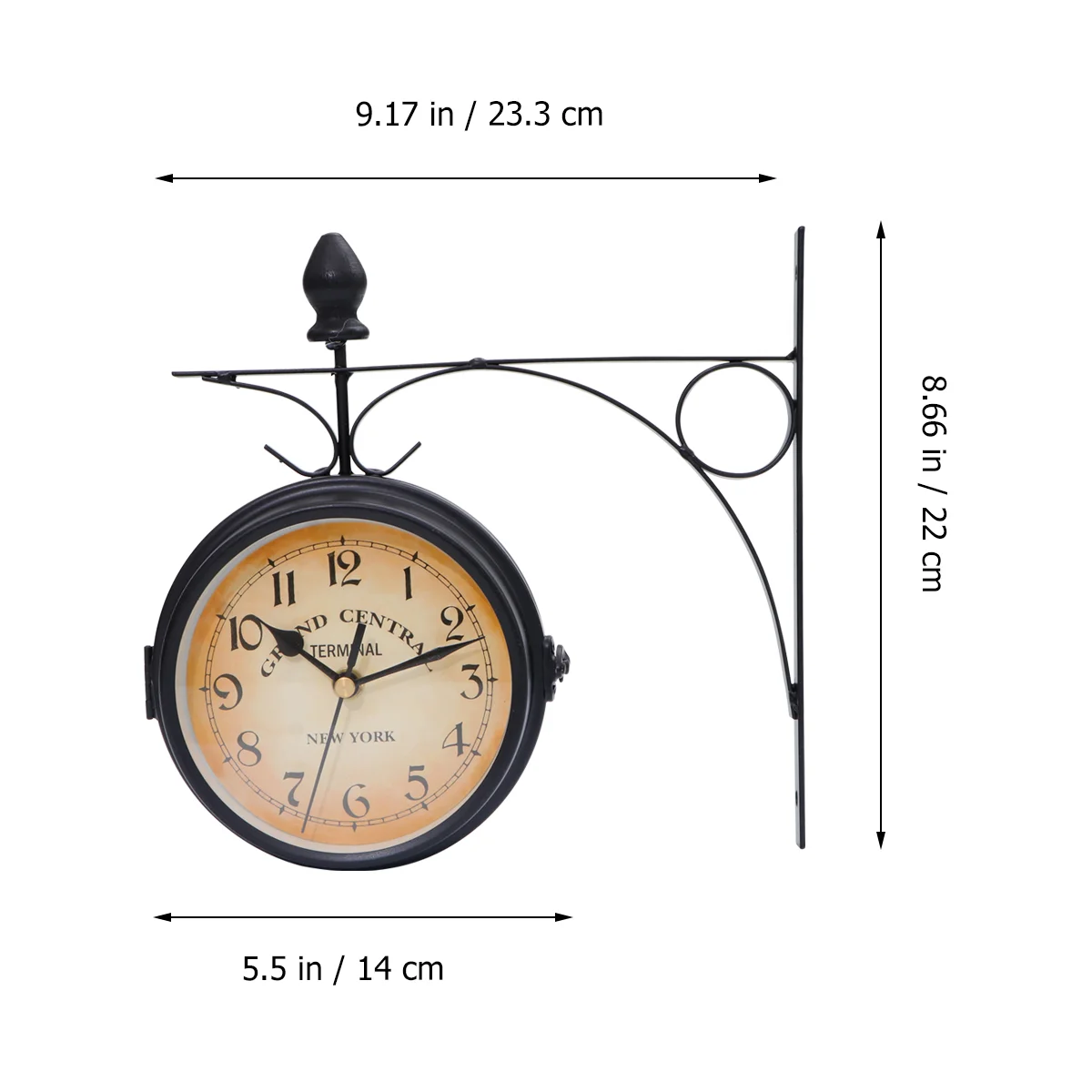 Zegar ścienny Retro Podwójny wystrój Dwustronne wiszące zegary Vintage Iron Home Outdoor Round Station Duży rustykalny ogród Cyfrowy pociąg