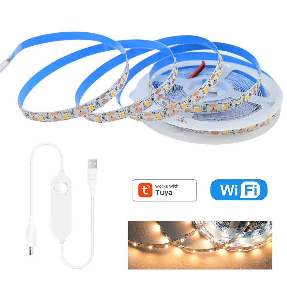 

USB Tuya WiFi 5V Smart LED Strip 2835 1m 2m 3m 4m 5m Warm White Flexible Dimmable Wardrobe Showcase Bedroom fr Alexa Google