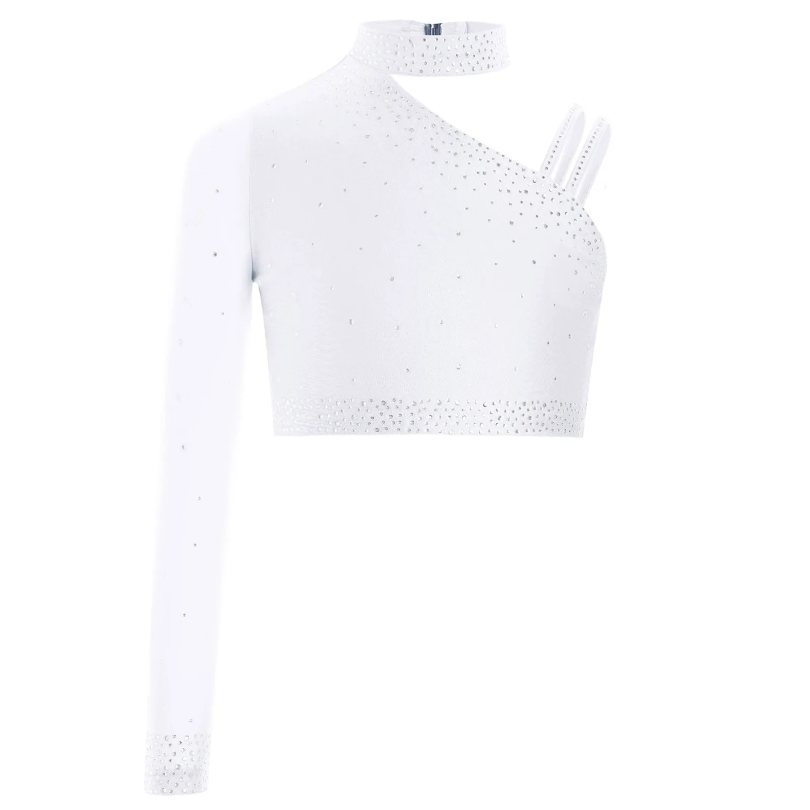 Haut de danse de Ballet lyrique pour enfants filles, maille transparente, manches longues, Costume de Performance, dos découpé, strass, pull, haut court