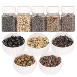 2500Pcs Silicone Hair Extensions Micro Rings Links Beads 5mm Lined Beads for Human Hair Extensions Tool(Black/Blonde/Brown)