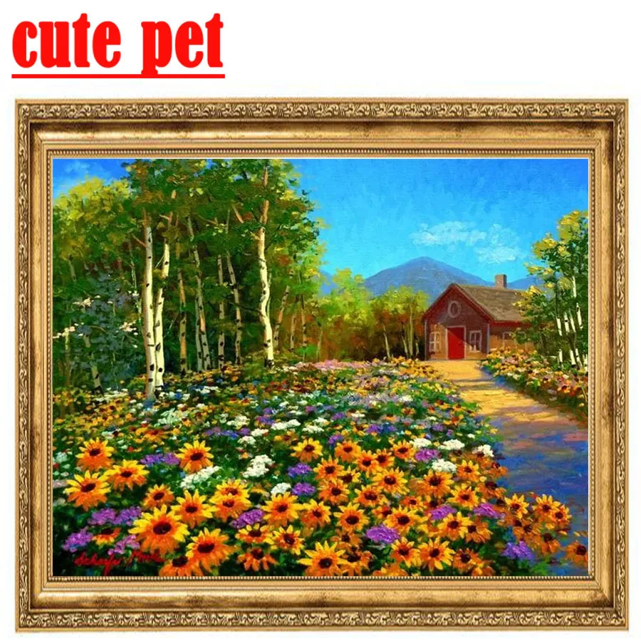 wallpaper Spring Manor Scenery Diy Diamond Painting Full Drill mosaic diamant Embroidery rhinestone Home Decor puzzle No Frame