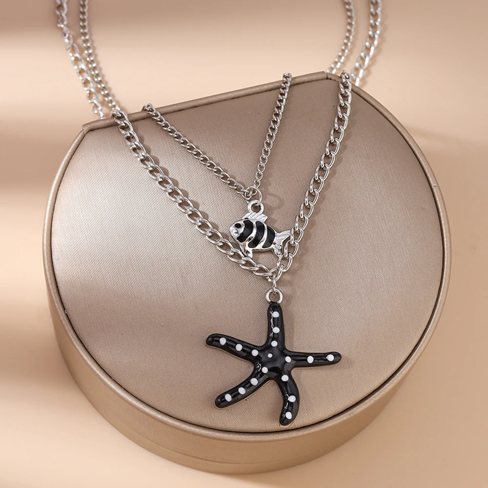 Aihua Mode Fisch-Seestern-Anhänger-Halsketten für Damen und Herren, Sommer-Strand-Party-Halskette, trendiger Schmuck, Geschenke – Detail 3