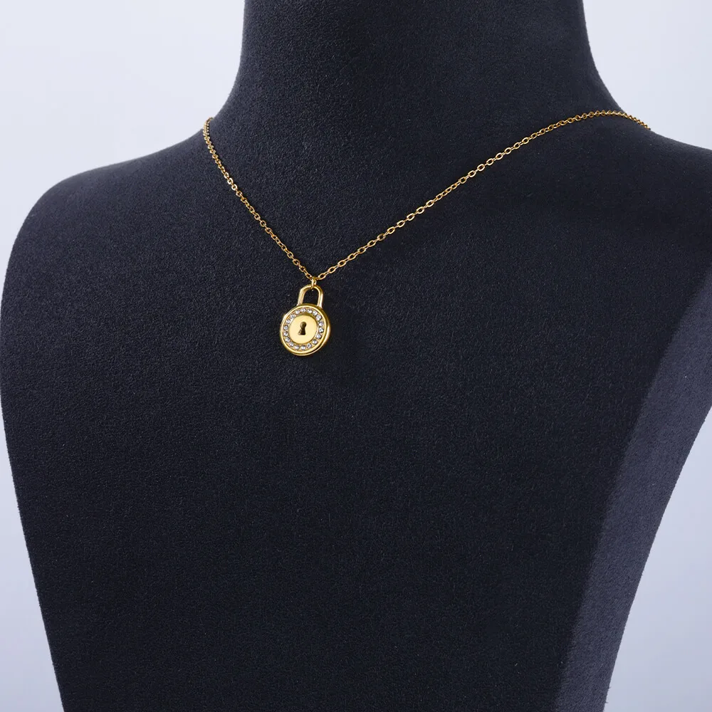 Zircon Lock Necklaces For Women Men Gold Color Stainless Steel Necklace Pendant Female Neck Chain Fashion Jewelry Gift 2024 New