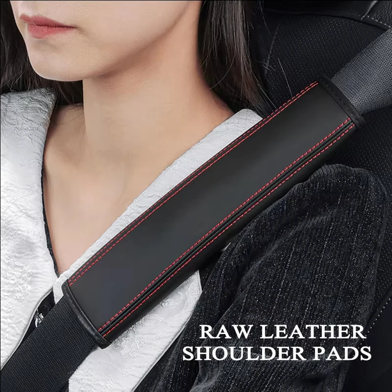 2Pcs Nappa Leather Car Seat Belt Shoulder Pads, Personal Custom Logo Safety Belt Cover Soft Protector Car Interior Accessories