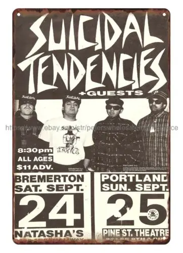 1988 Suicidal Tendencies Bremerton and Portland Concert Poster metal tin sign