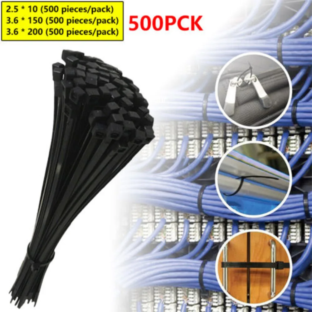 CABLE BLACK ZIP TIES HEAVY DUTY LONG SHORT SMALL THICK THIN 100-500PACK UK~