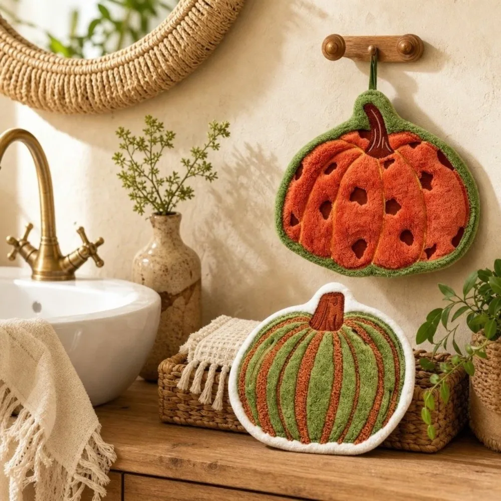 Super Absorbent Pumpkin Hand Towel Soft Microfiber Quick-Drying Kitchen Handkerchief Halloween Decoraitons Hanging Hand Towels
