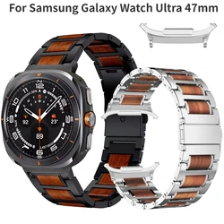 Metal Laminated Wooden Strap for Samsung Galaxy Watch Ultra 47mm Men's High-end Replacement Wristband for Galaxy Watch Ultra