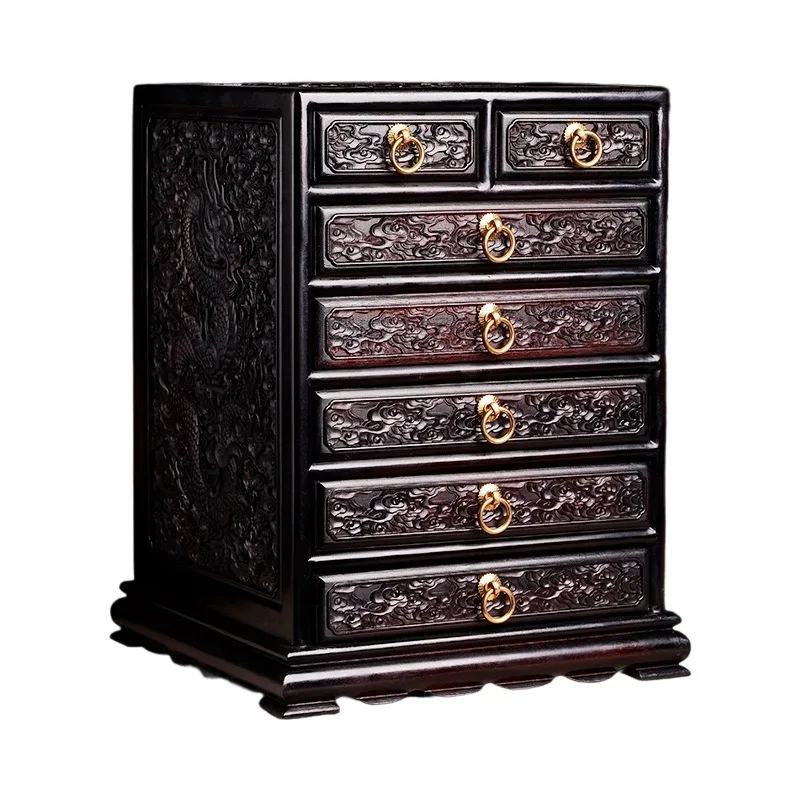 

Handcrafted Rosewood Cloud and Dragon Carved Seven-Drawer Jewelry Box Chest for Chinese Style Solid Wood Storage Cabinet