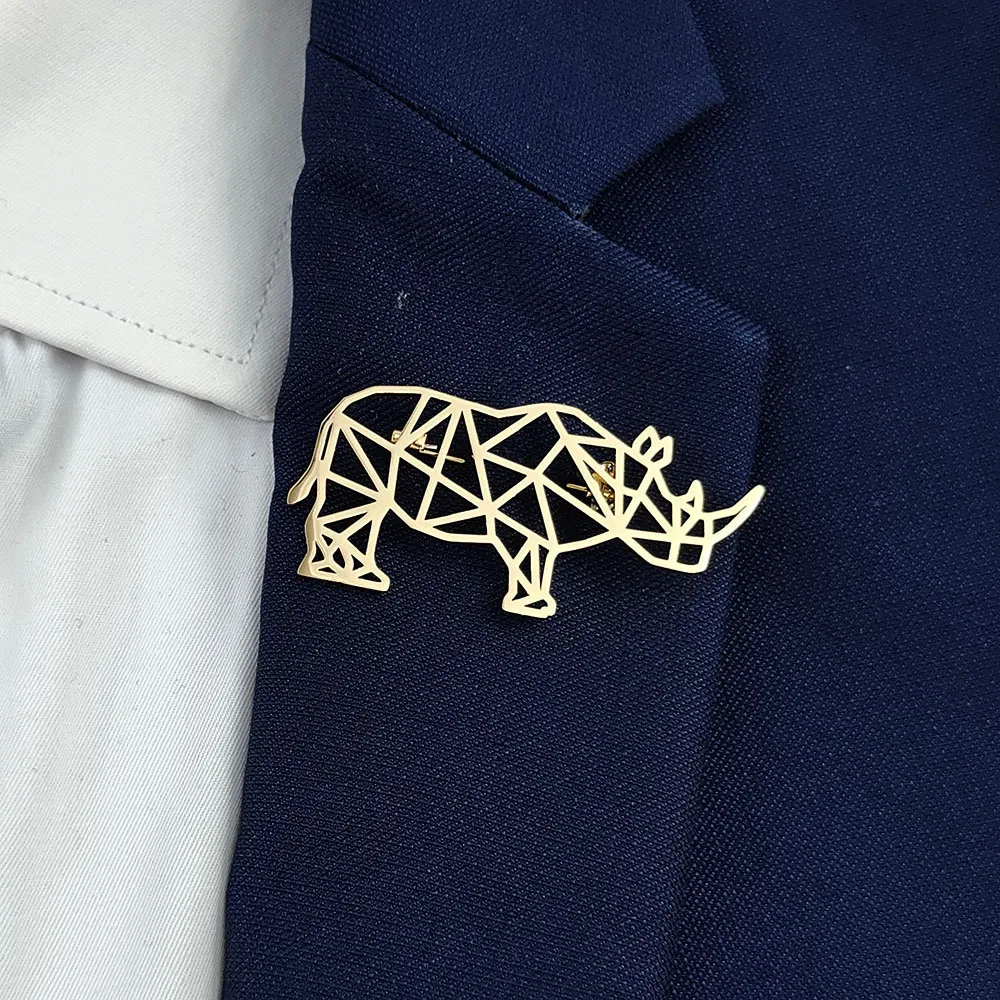

Fashion punk style hollow lines Rhino stainless steel gold-plated 18K brooch Black suit accessories Wedding matching set