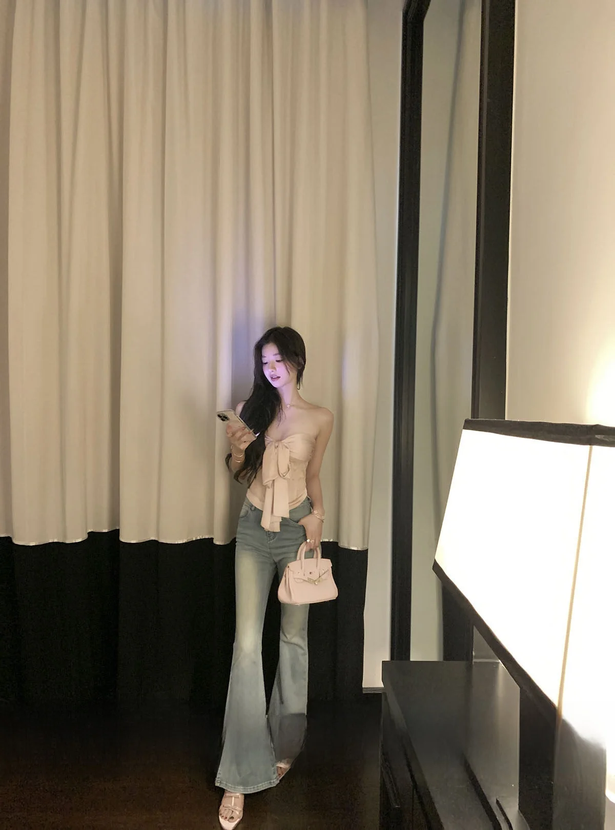 

Fashionable High Waist Bell Bottom Jeans Women's Light Blue Casual Spring Slimming Long Pants Stylish YOLI Zhang You Li