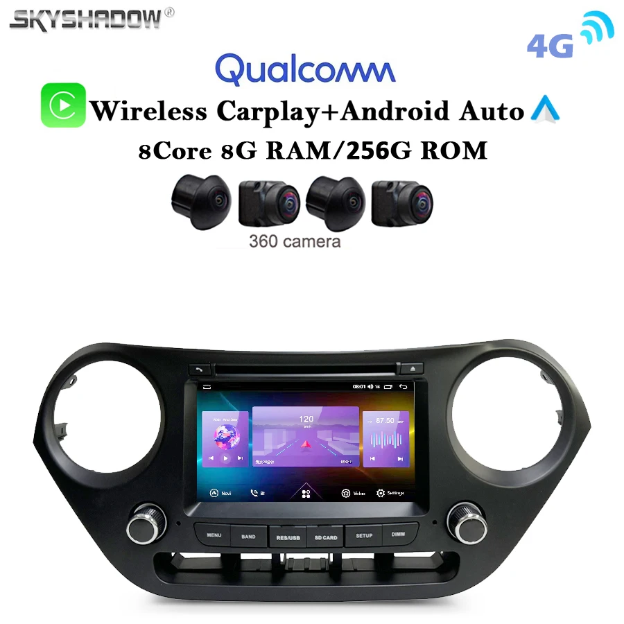 12G+256G Wireless Carplay Auto Android 13.0 4G LTE Car DVD Player GPS Map WIFI Bluetooth RDS Radio For Hyundai I10 2013-2017