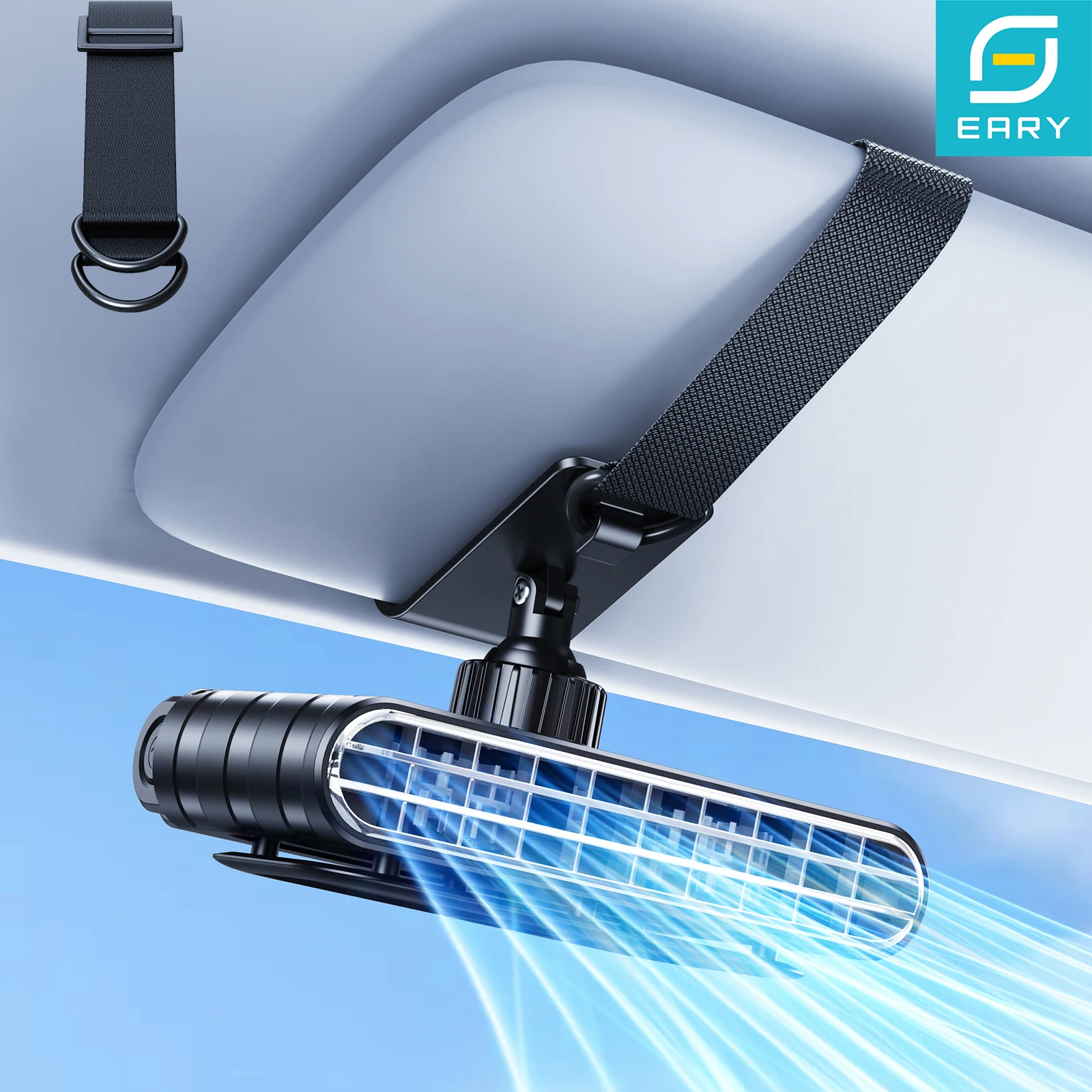 

Eary Ultra-thin Car Clip Fan for Sun Visor 3000mAh USB Rechargeable Wireless Portable Cooling Fans 360 Rotation 5 Speeds for SUV