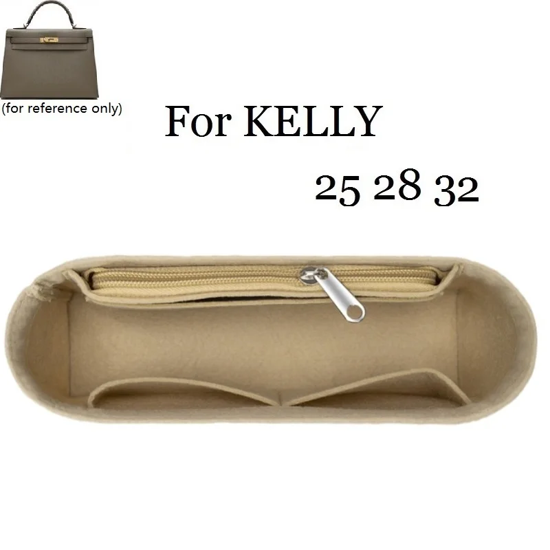 For Kelly25/28/32 Handbag Makeup Bag Organize Zipper Bag Insert Base Shaper Felt Toiletry Storage Bags Travel Cosmetic Bag Girl