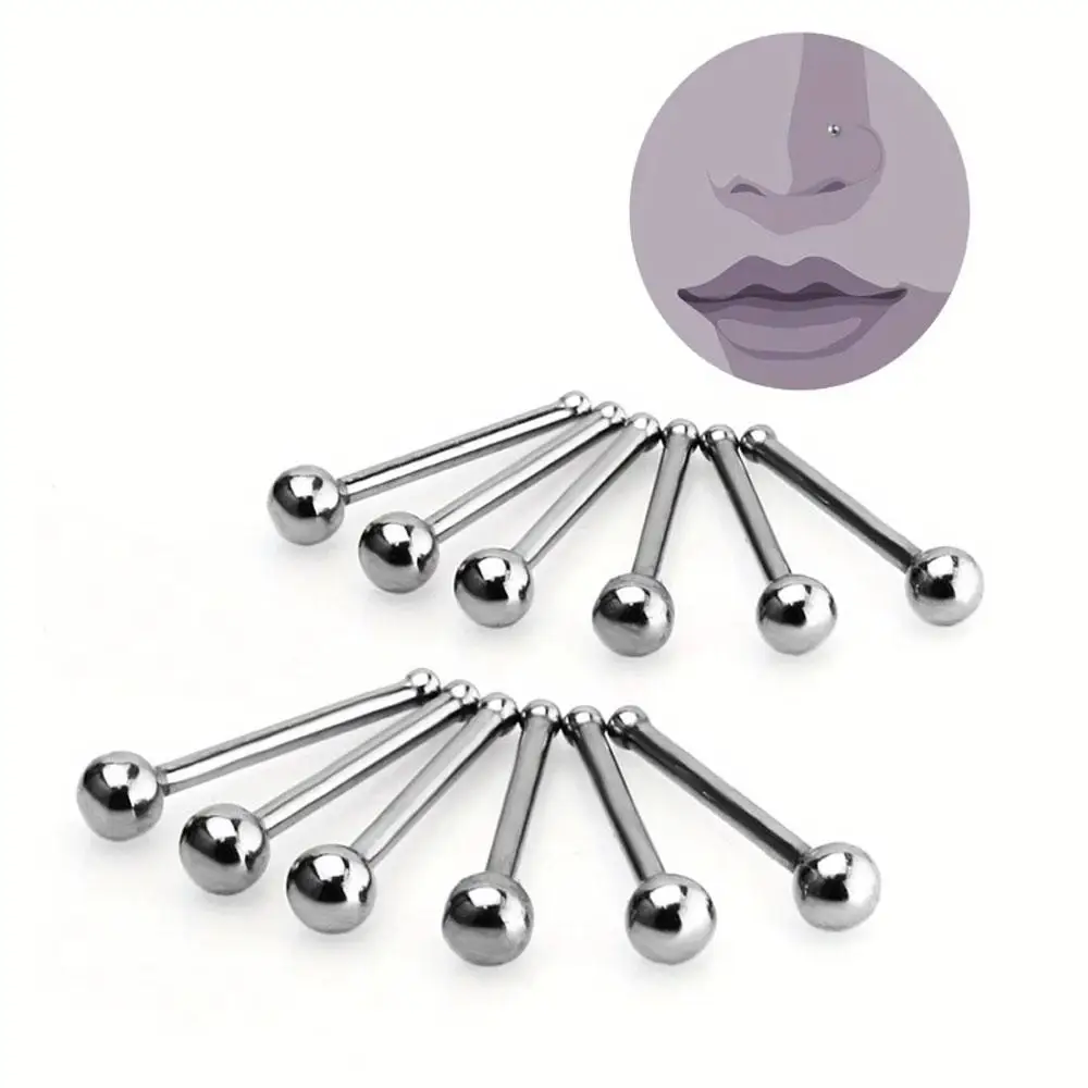 12Pcs Fashion Nose Studs Stainless Steel Nose Piercing Jewelry Ear Bone Studs For Women Men 20G Nose Ring Studs 2mm Top Ball