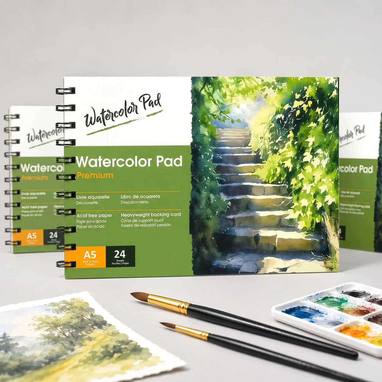 A5 Watercolor Pad 24 Sheets, Acid-Free Paper with Heavyweight Backing Card, Spiral Bound Watercolor Sketchbook for Painting & Drawing, Back to School Art Supplies for Students & Artists