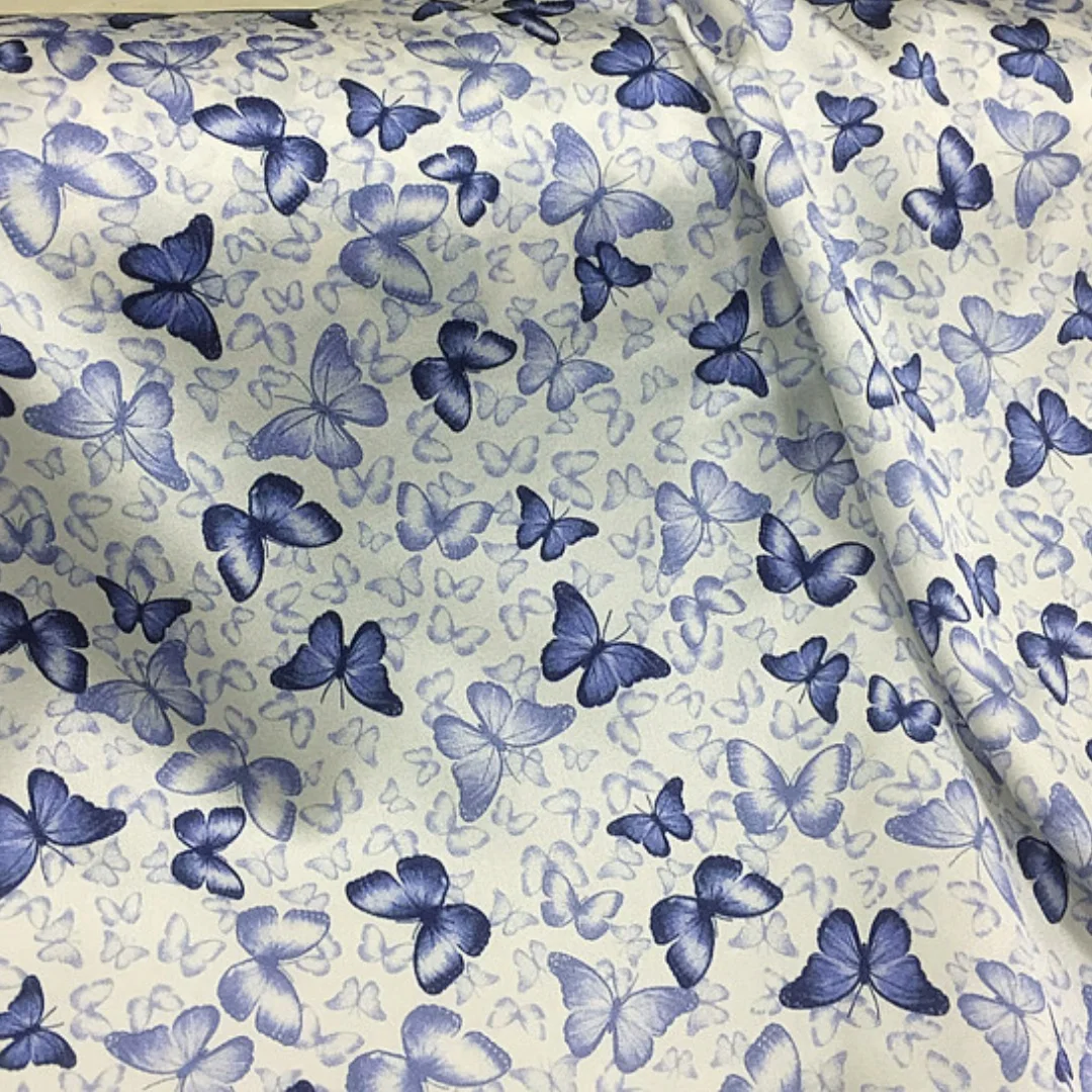 1 meter 95% Mulberry Silk 5% Spandex 19 momme Charmeuse Silk Fabric Blue Butterfly 135cm 53