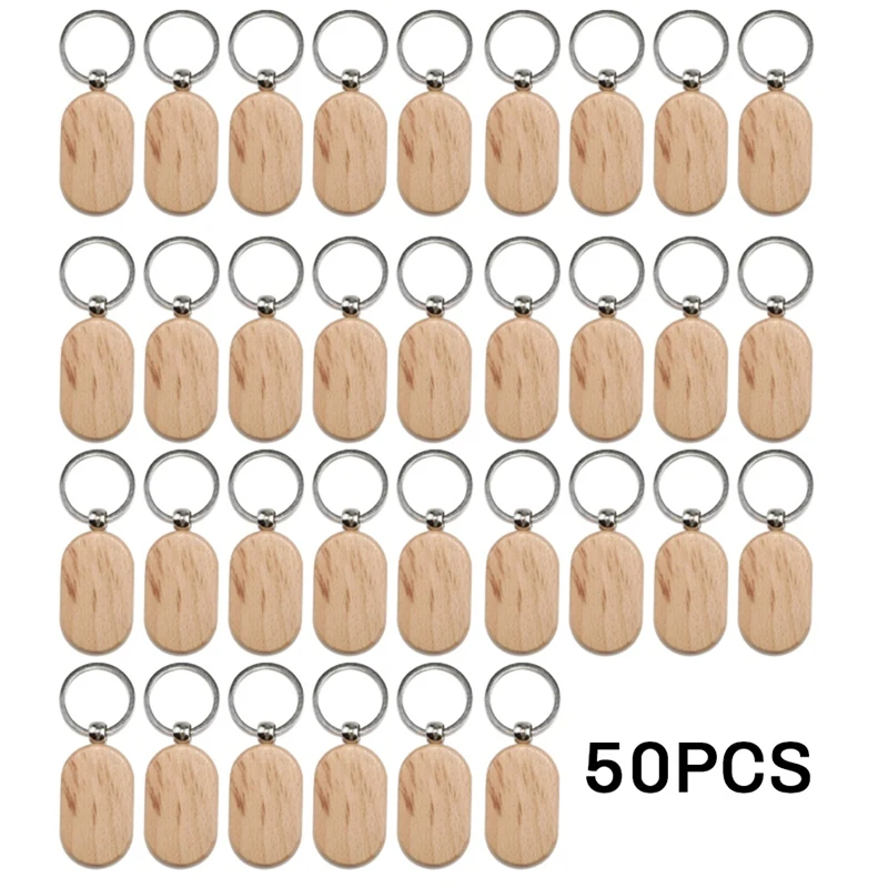 50 Pieces Blank Wooden Key Tag Key Engraving Blanks Unfinished Wood Keychain Key Ring Key Tags For DIY Crafts Style 16