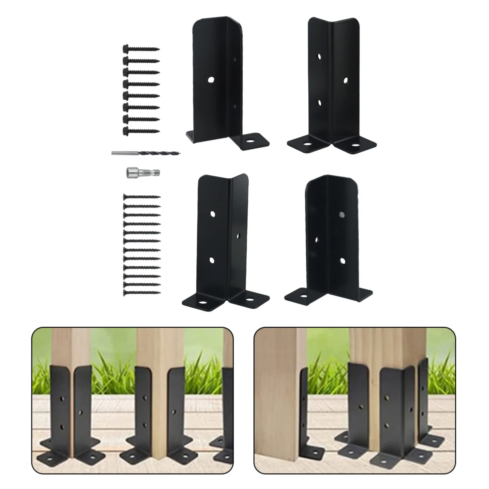 

4Pcs/Set Post Anchor Base Brackets + Screws Heavy Duty Adjustable Deck Post Base Support Kit For Wooden Posts,decks