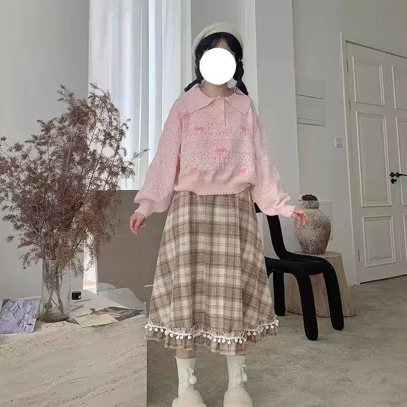 Spódniczka w kratę Lolita dla kobiet, słodka, kawaii, szykowna, vintage, jesienno-zimowa, w stylu preppy, uniwersalna, spódnice Harajuku Kawaii, odzież Y2k