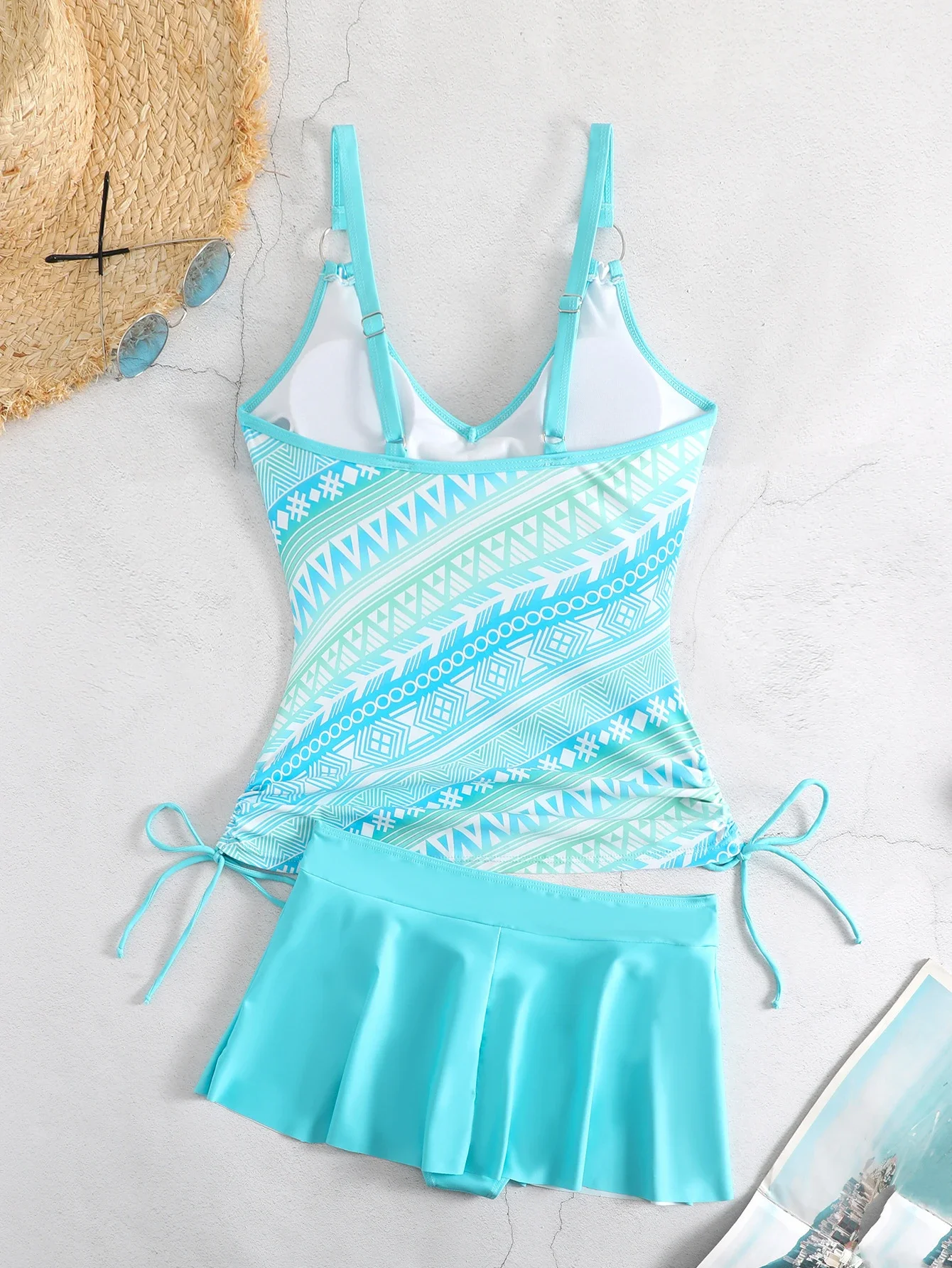 여성 수영복 두 조각은 Tankini 세트를 밀어 여름 섹시한 해변 착용 인쇄 Drawstring 수영복 인쇄 여성 수영복 스커트