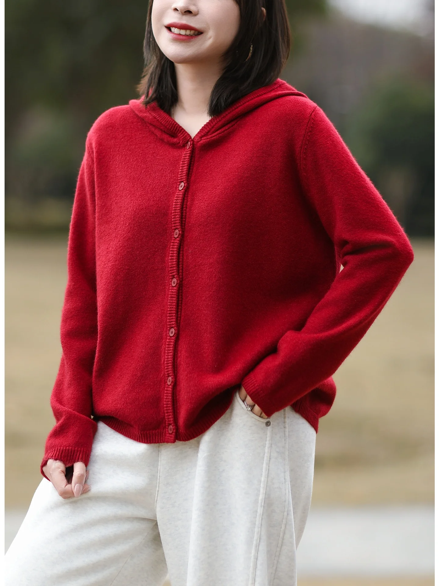 

Soft Wool Blend Knitted Hat Sweater Women's Loose Fit 2025 Winter New Year's Faion Casual Warm Long Sve Button up Cardigan