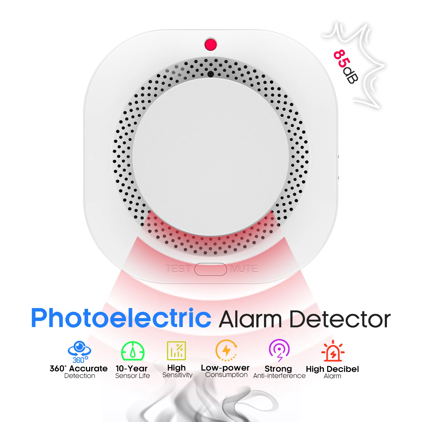 Rilevatore di fumo fotoelettrico wireless indipendente PGST per la sicurezza di hotel e uffici, con sensore di rilevamento a 360°.