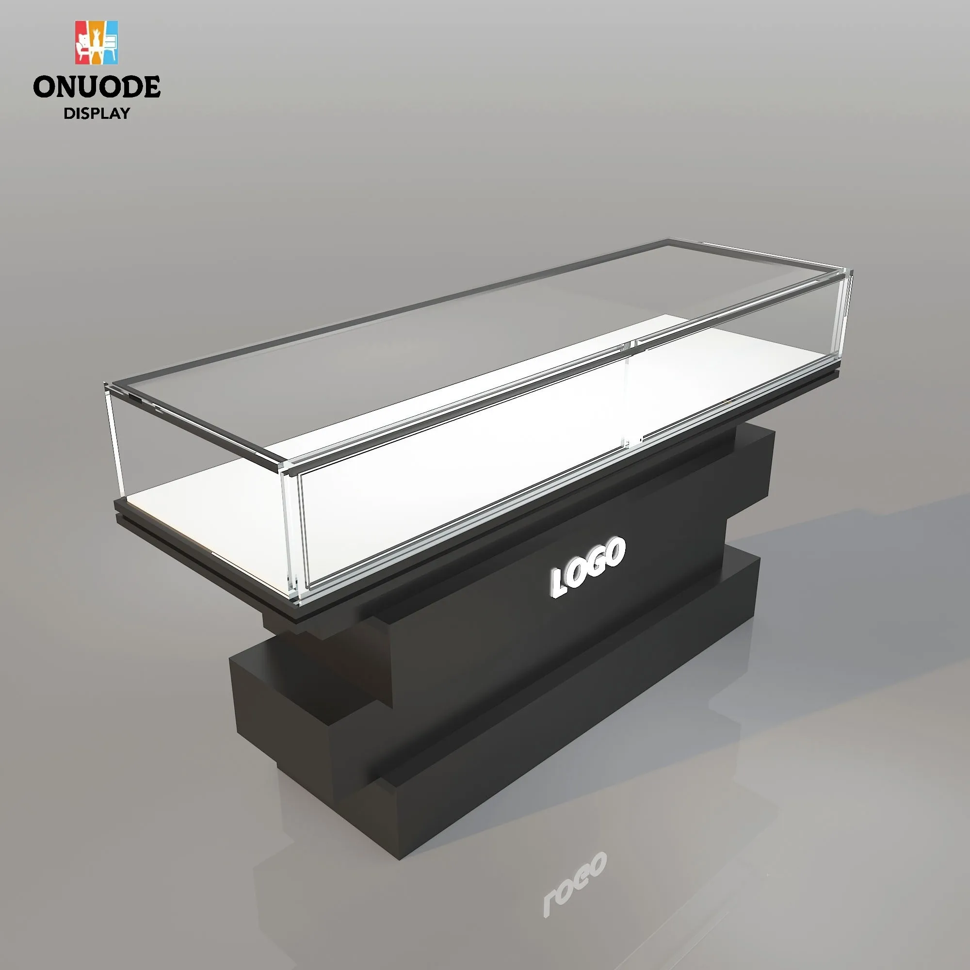 Custom.Hot-Selling LED-Licht Edelstahl Glas Schmuck Vitrine Store Design Ideen für Uhr Vitrine