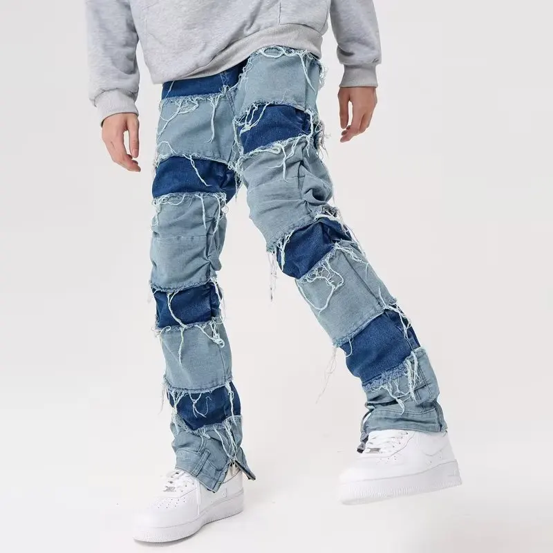 

2023 Ropa Grunge Y2K Streetwear Stacked Baggy Jeans Pants Men Clothing Straight Patchwork Kanye Pleated Denim Trousers Vaqueros