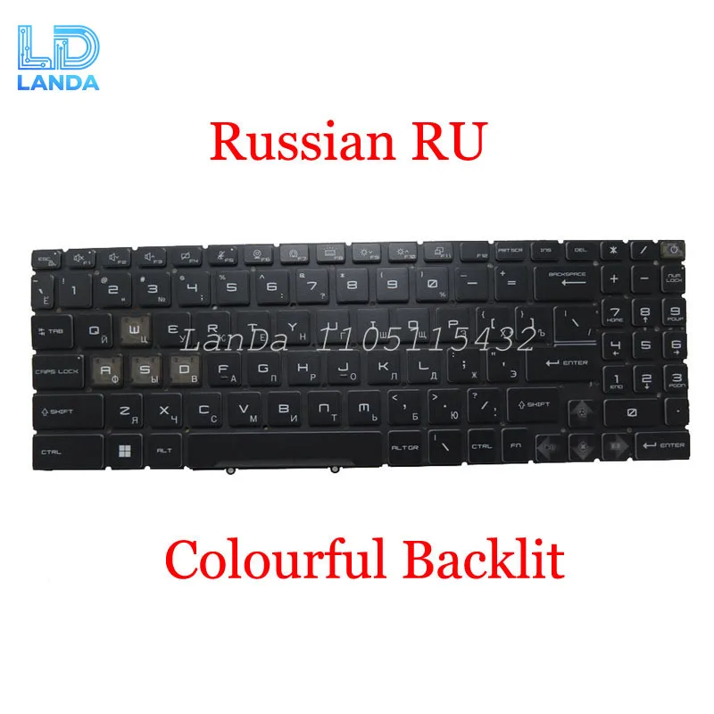 Laptop Colourful Backlit Keyboard For MSI NSK-FG0JBN 0R 9Z.NK1BN.J0R S1N-3ERU283-D10 S1N3ERU283D10 Russian RU Black No Frame New