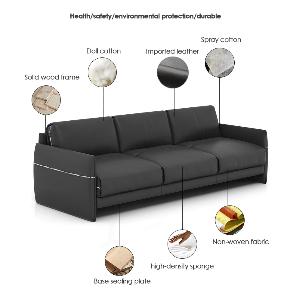 

Офисный коммерческий диван, мебель, современный кожаный диван с деревянным каркасом, современный роскошный цвет, искусственная кожа, элитный черный цвет