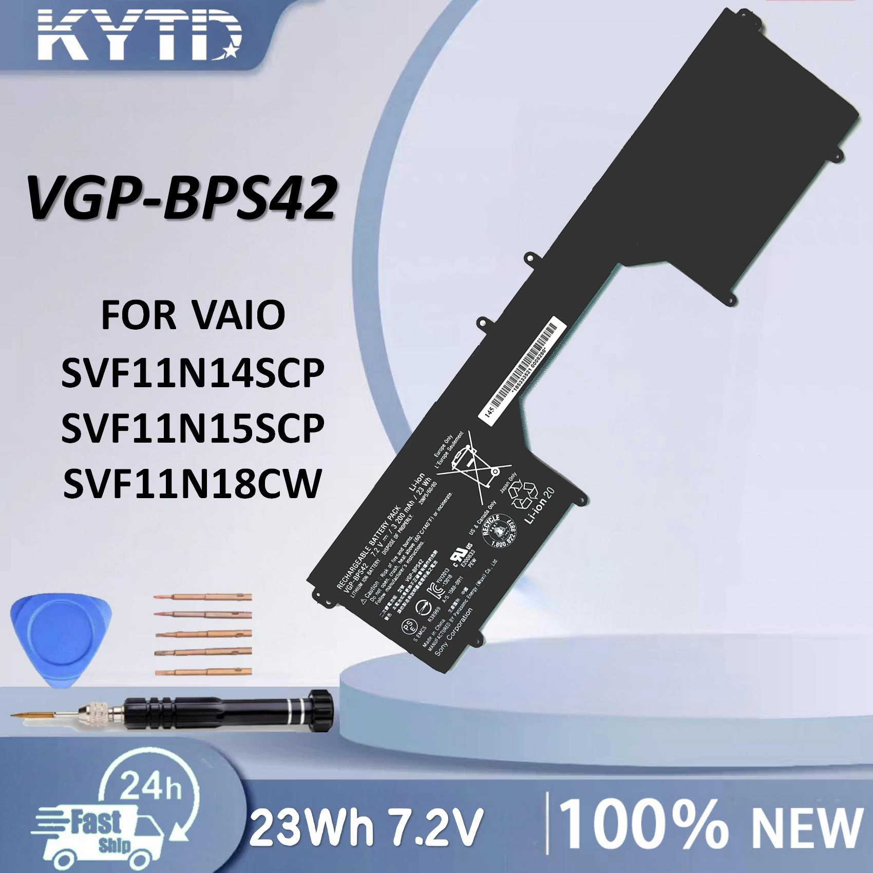 KYTD VGP-BPS42 Laptop Battery For VAIO SVF11N14SCP SVF11N15SCP SVF11N18CW Series 7.2V 23WH 3200mAh