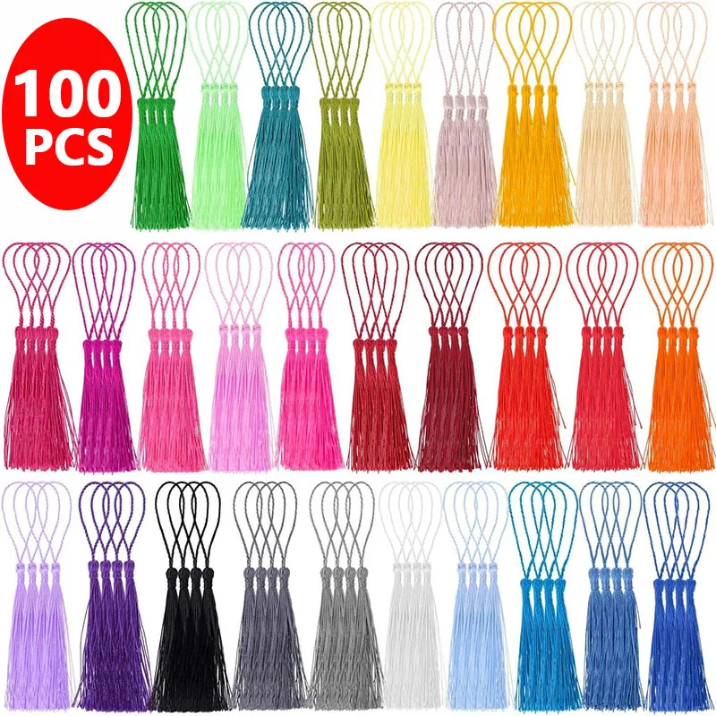 

100pcs/Pack 13cm Tassel Silk Fringe Silky Floss Bookmark Tassels Mini Tassels for DIY Craft Jewelry Making Souvenir Bookmarks