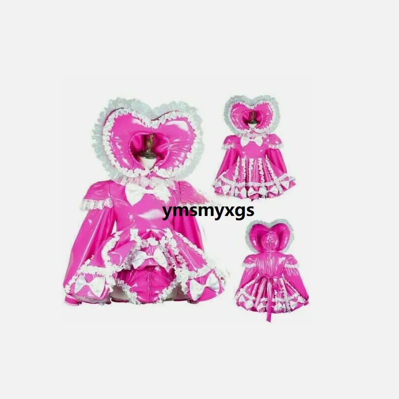 

2024 Girl Sissy Sexy maid Pink PVC lockable Dress cosplay costume Tailor-made