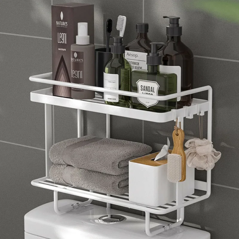 1PC Wrought Iron Punch-Free Toilet Tank Shelf - Above Toilet Storage Rack for Bathroom Organization