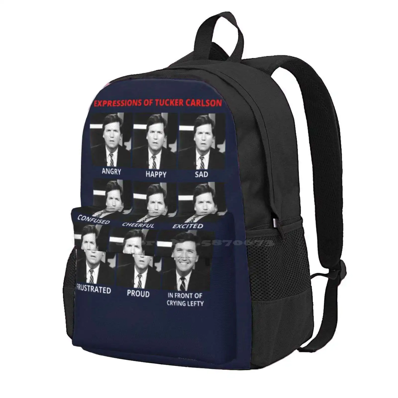 The Expressions Of Tucker Carlson Hot Sale Schoolbag Backpack Fashion Bags Expressions Of Tucker Carlson The Many Emotions Of