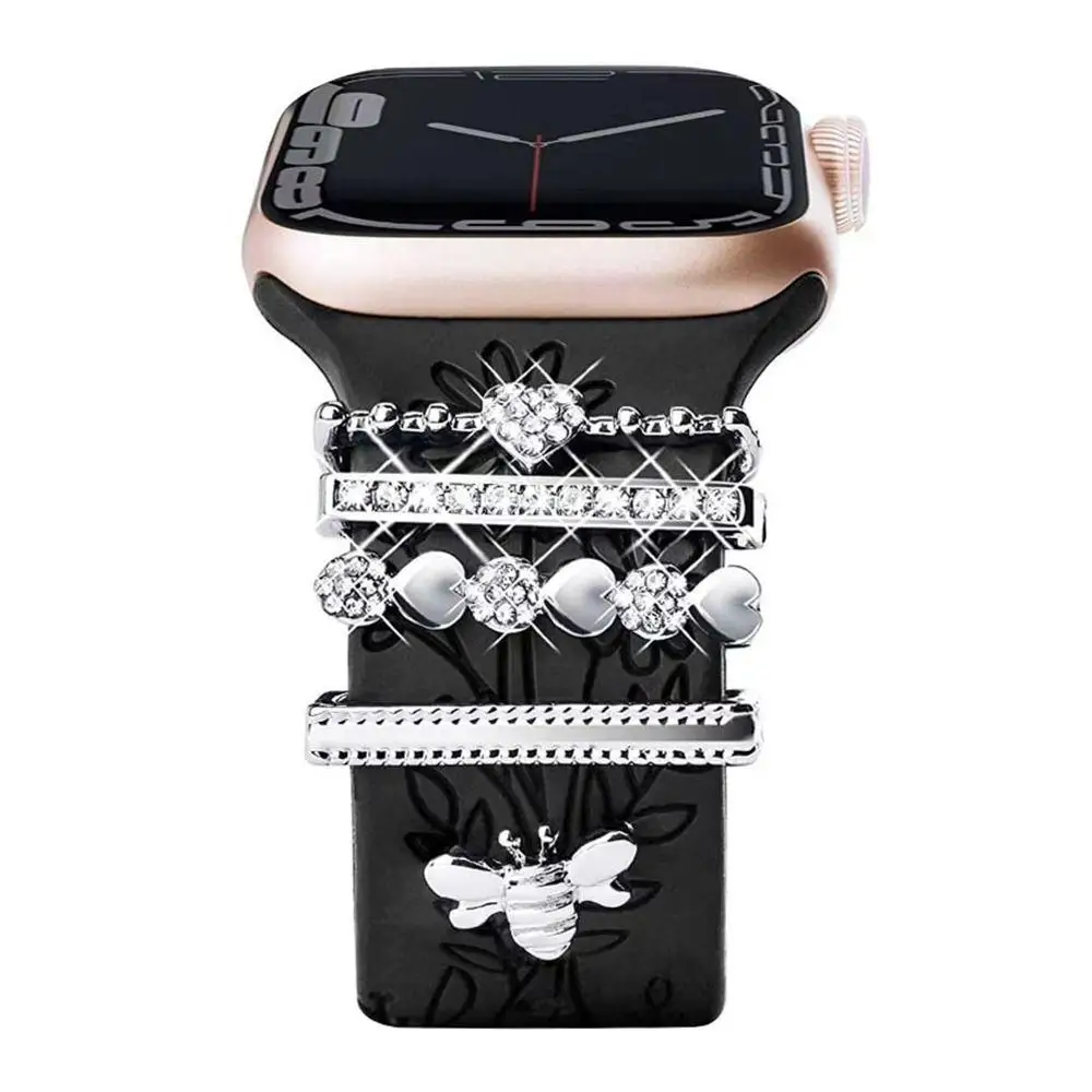 Metall Charms Uhr Band Ornament Für iWatch Diamant Armband Charms Mode Silikon Armband Dekorative Ring Strap Zubehör