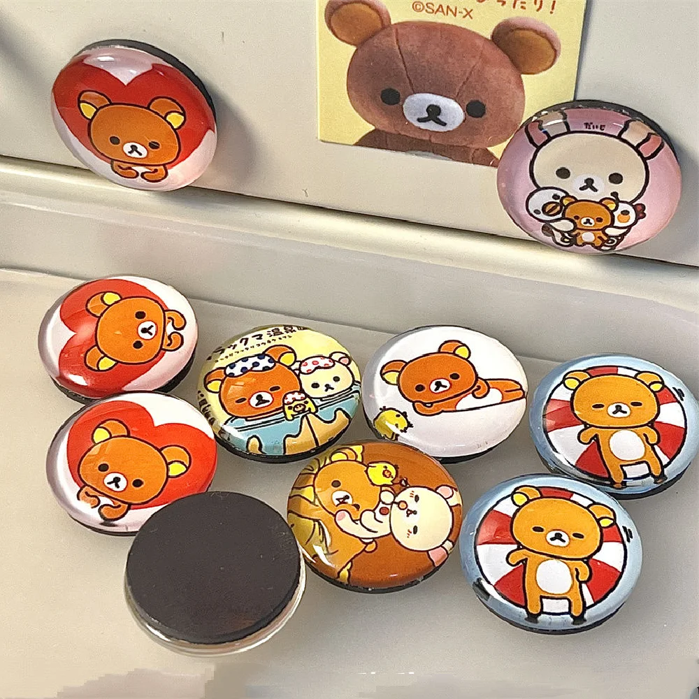 5pcs Rilakkuma Plastic rotundity 3D Magnetic attraction refrigerator magnet Furniture Decoration Children Toy anime periphery