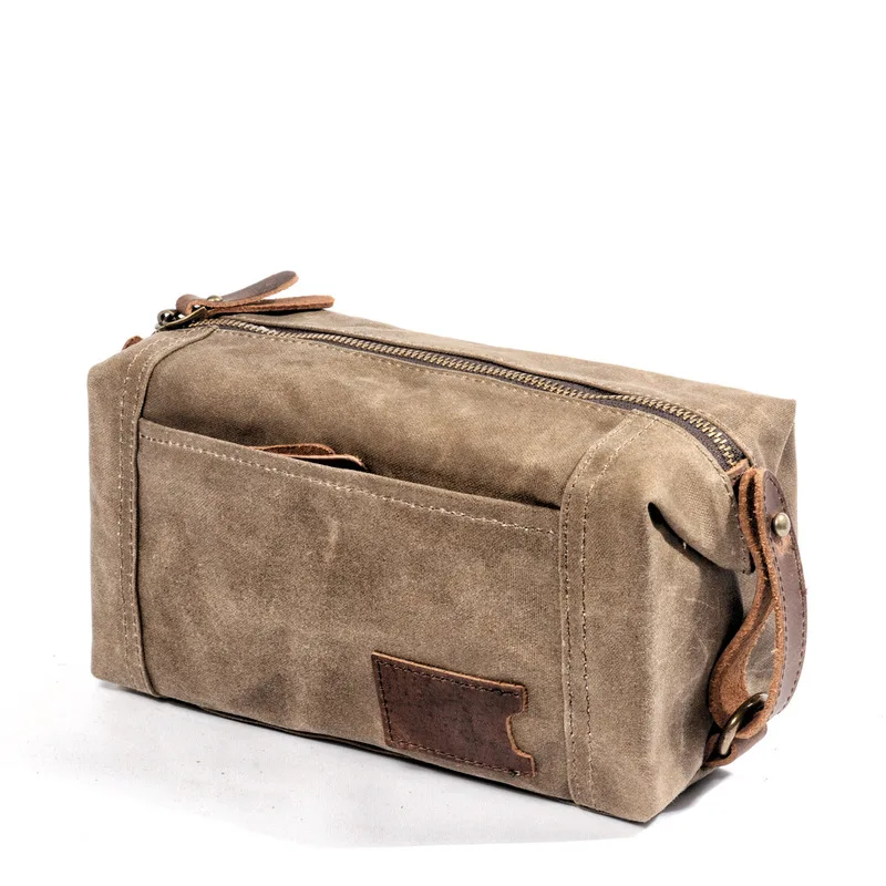 Toilet bag - Portable travel bag for women made of waxed canvas, suitable for small-scale trips. Men's waterproof makeup bag.