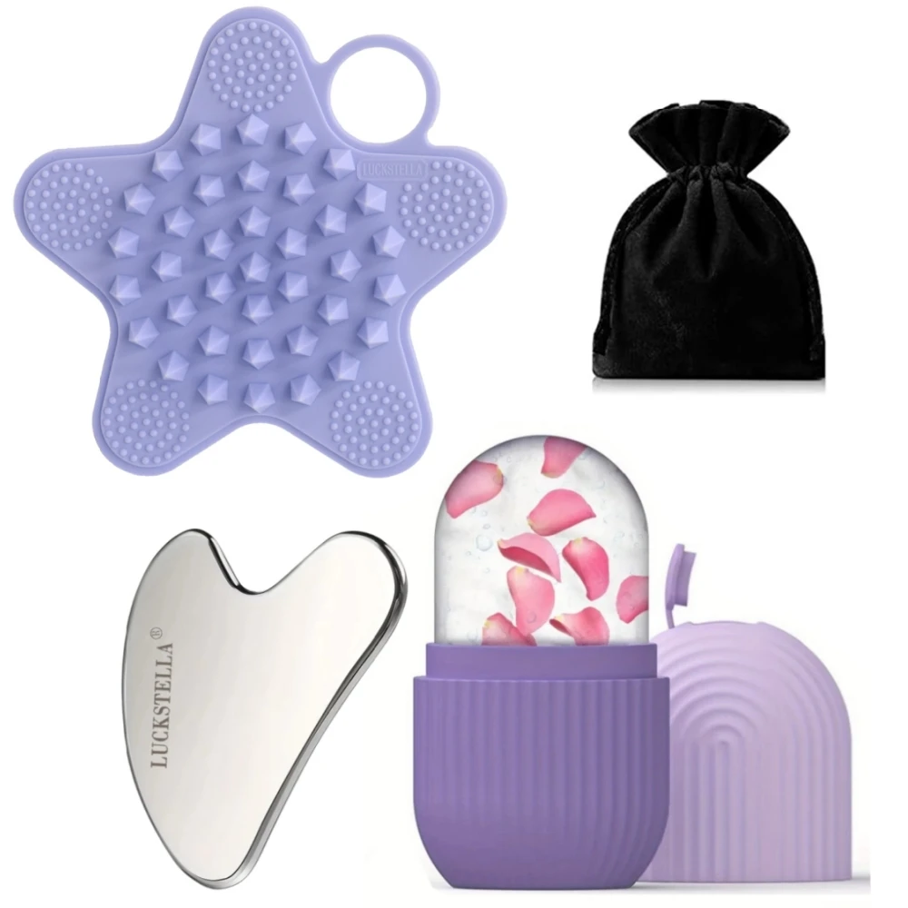 

Silicone Ice Face Roller & Stainless Steel Gua Sha Board & Silicone Bath Brush Set for Face Lifting Beauty Skin Care Tools
