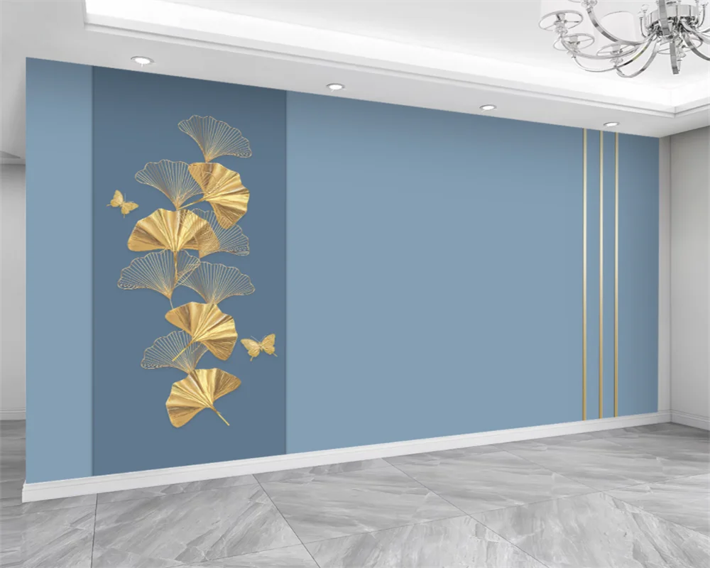 

beibehang Customized papel de parede TV background Nordic ginkgo leaf metal strip wallpaper living room modern new wallpaper