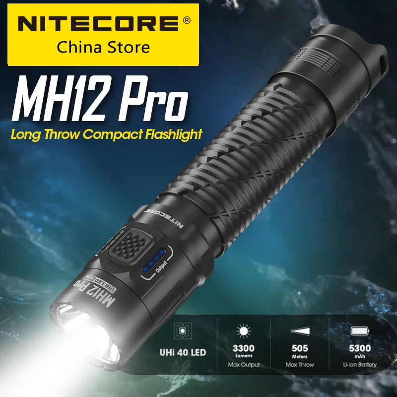 

2026 NITECORE MH12 Pro 3300 Lumens Rechargeable Compact Flashlight 505 Meter Tactical Torch UHi40 LED Beam 5300mAh 21700 Battery