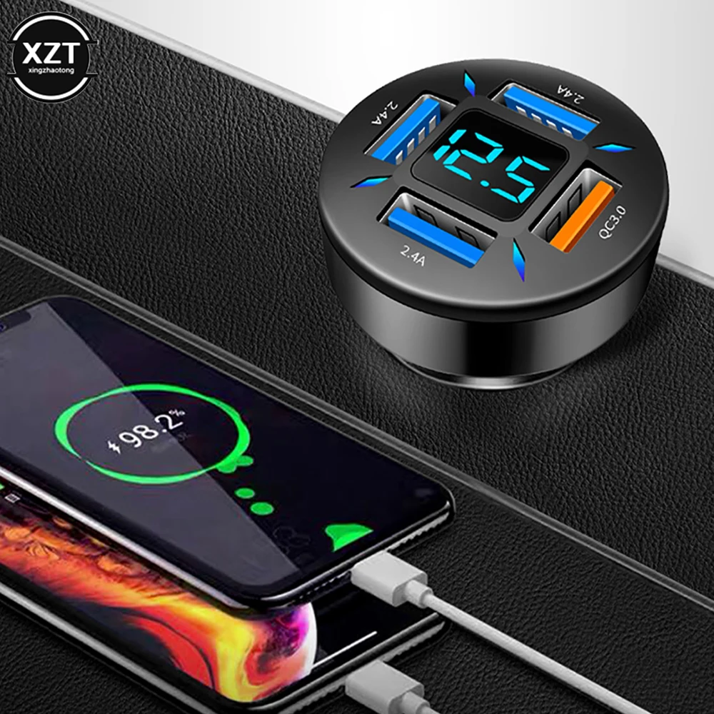 Cargador de coche de carga rápida, adaptador de encendedor de cigarrillos, 4 puertos USB A + USB C, cargador de teléfono para iPhone, Xiaomi, Samsung, 66W