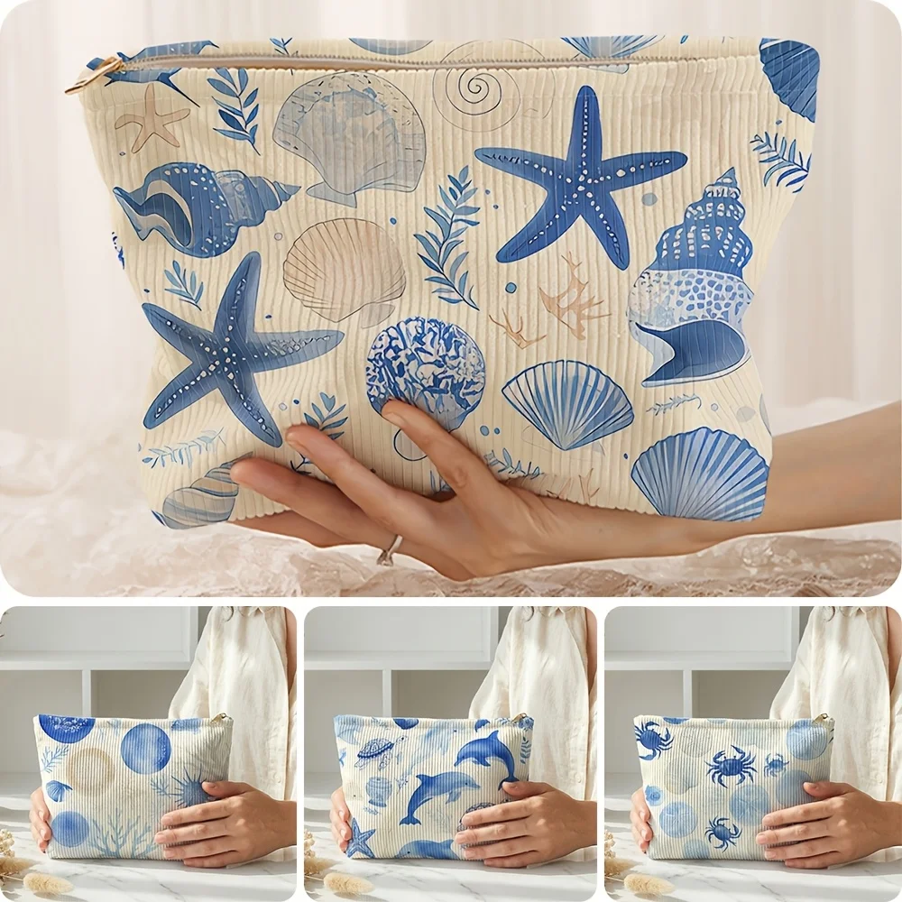 Kosmetiktasche mit Muschel- und Seesternmuster – leichte Aufbewahrungstasche mit Reißverschluss, Unisex, geeignet für Toilettenartikel und Accessoires – Detail 6